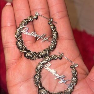 Silver Butterfly Hoop Earrings